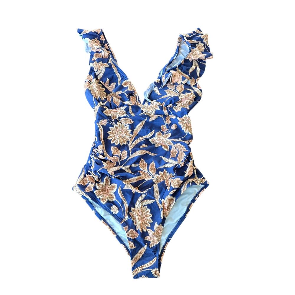 Cupshe Floral Tummy Control Ruffled One-Piece Swimsuit Size M NWT